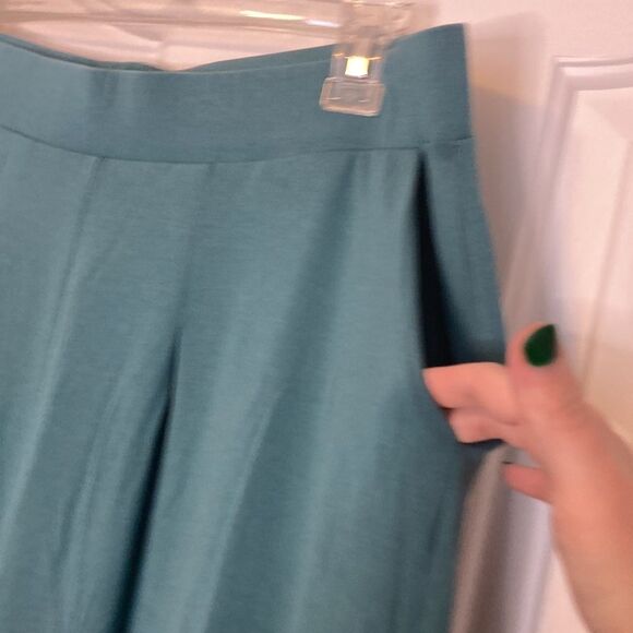 Peruvian Connection Twyla Wide Leg Teal blue flat front crop pant XL - Picture 6 of 11